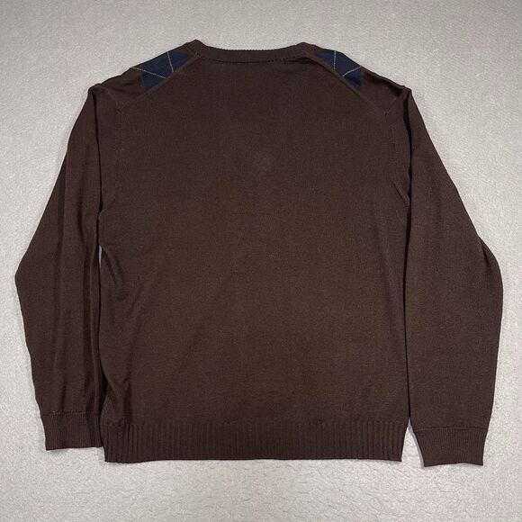 Toscano Sweater Mens XL Brown Merino Wool Blend Argyle V-Neck Made in Italy - Picture 5 of 9